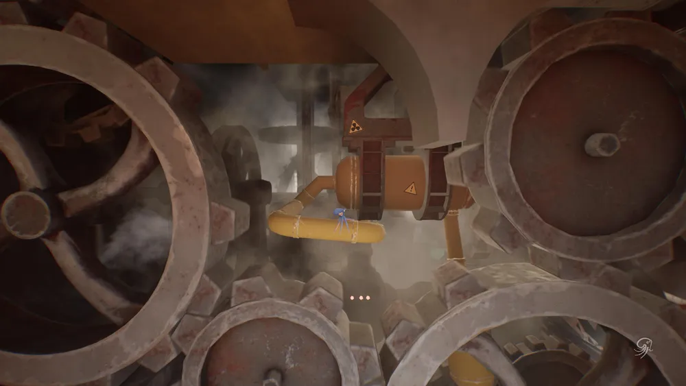 Darwin podczas sekwencji platformowej z zębatkami