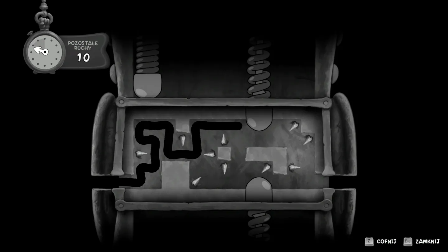 Ekran minigry z wyznaczoną trasą i licznikiem pozostałych ruchów w Mouse P.I. For Hire.