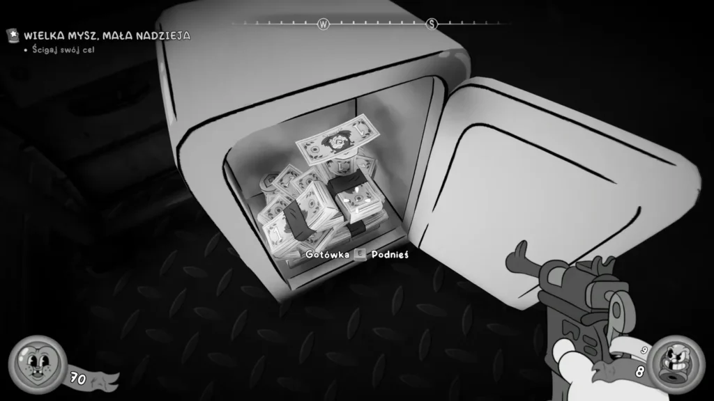 Otwarty sejf z gotówką w Mouse P.I. For Hire, widoczny podczas misji ‘Wielka mysz, mała nadzieja’.