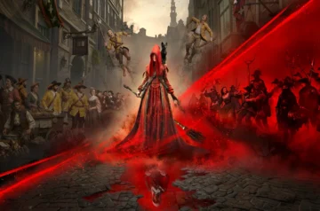 Mroczna grafika koncepcyjna lub kadr z gry „1666 Amsterdam”, przedstawiający historyczną ulicę siedemnastowiecznego Amsterdamu tuż obok kanału. Widoczne są charakterystyczne, wąskie, ceglane kamienice skąpane w ponurej, mglistej atmosferze zmierzchu, oddające gęsty klimat epoki.