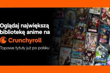 Oficjalna grafika promocyjna związana z platformą Crunchyroll. Na charakterystycznym, jaskrawopomarańczowym tle umieszczono duże, białe logo serwisu (stylizowany symbol przypominający oko składające się z dwóch półksiężyców) wraz z napisaną prostą czcionką nazwę „crunchyroll”. Całość ma nowoczesny, czysty i minimalistyczny styl kojarzony z marką i wiadomościami ze świata anime.