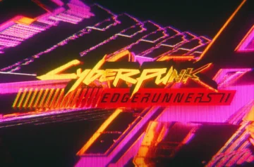 Dynamiczne i pełne neonowych barw logo promujące drugi sezon popularnego serialu anime. W samym centrum kadru wyróżnia się klasyczny, jaskrawożółty napis „Cyberpunk”, pod którym na czerwonym, prostokątnym elemencie umieszczono czarny tytuł „EDGERUNNERS II”.