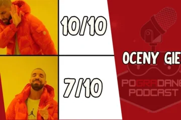 Miniaturka podcastu Pogradane podzielona ukośnie na dwie części. Po lewej stronie wykorzystano popularny format mema z raperem Drake'em na żółtym tle: w górnym kadrze Drake wykonuje gest odmowy wobec napisu „10/10”, natomiast w dolnym kadrze uśmiecha się z aprobatą w stronę napisu „7/10”. Po prawej stronie, na czerwonym tle z ikoną mikrofonu oraz padem wpisanym w tarczę, umieszczono duże logo „POGRADANE PODCAST” oraz biały, drukowany napis „OCENY GIER”.