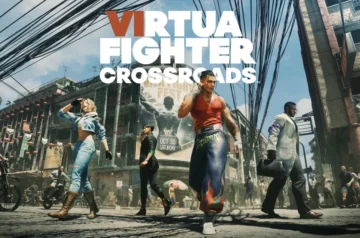 Grafika promocyjna Virtua Fighter Crossroads z logiem i bohaterami