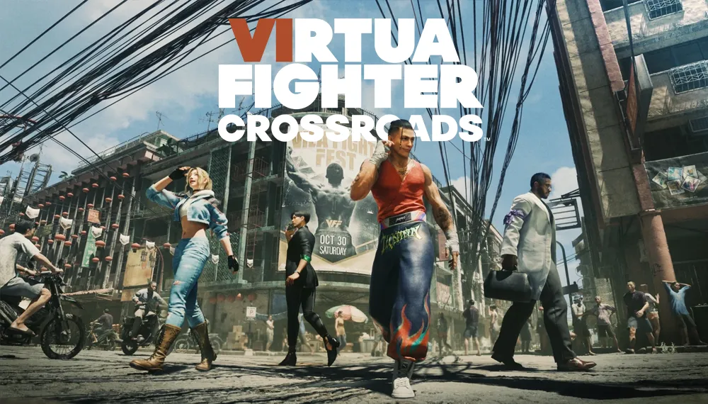 Grafika promocyjna Virtua Fighter Crossroads z logiem i bohaterami