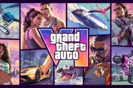 Grafika główna GTA 6 z postaciami i logiem