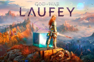Grafika główna gry God of Wart Laufey z bohaterami i logiem w tle