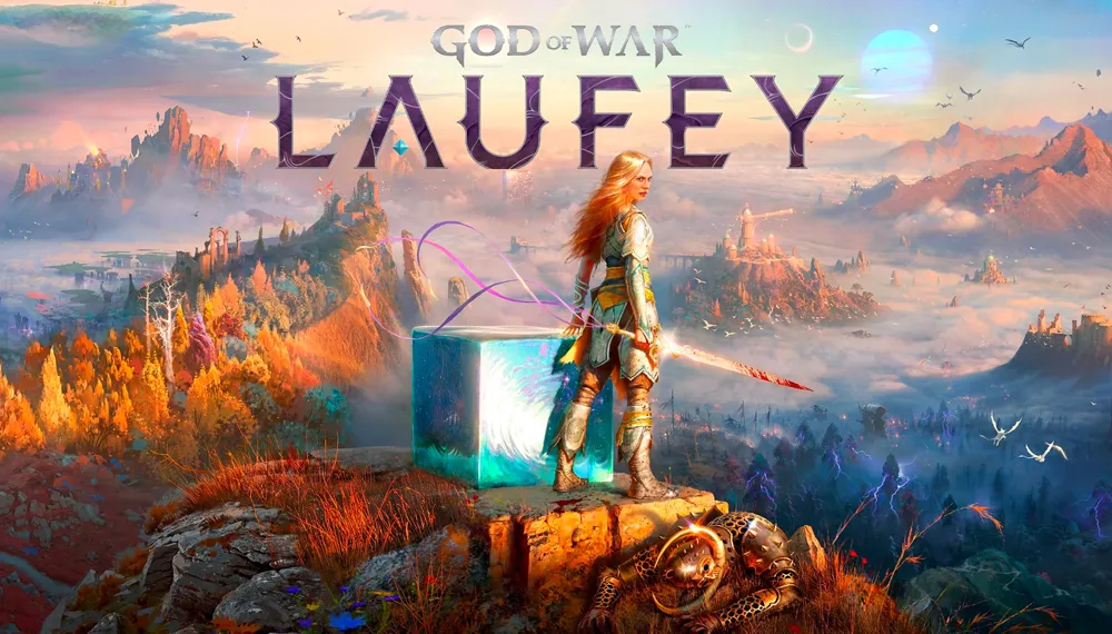 Grafika główna gry God of Wart Laufey z bohaterami i logiem w tle