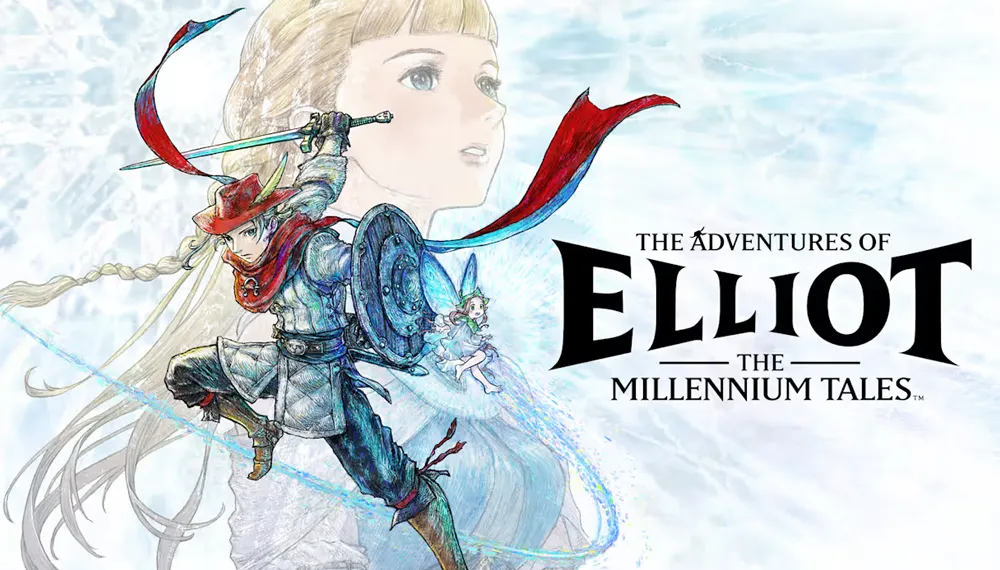 Grafika z gry The Adventures of Elliot: The Millennium Tales z postaciami i logiem.