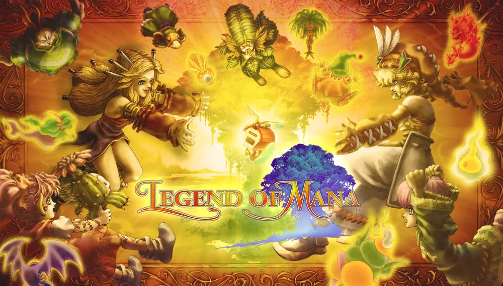 Okładka gry Legend of Mana z postaciami i logiem.