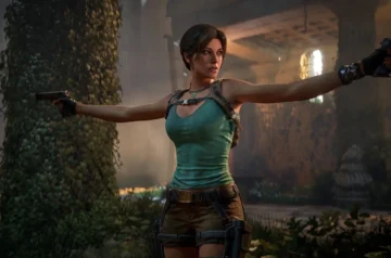 Kadr z Tomb Raider: Legacy of Atlantis - Lara trzymająca pistolety