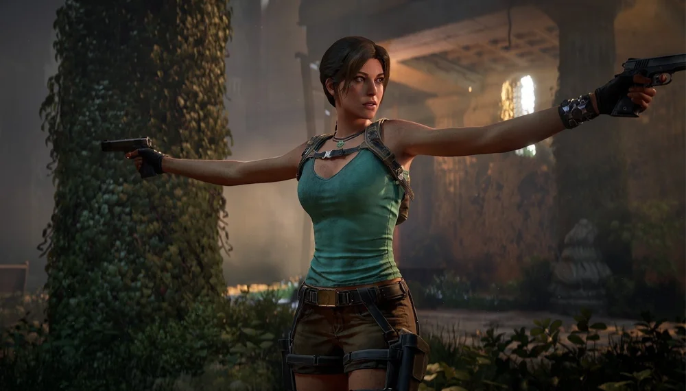 Kadr z Tomb Raider: Legacy of Atlantis - Lara trzymająca pistolety