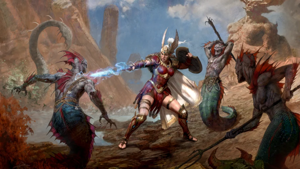 Diablo IV Amazonka walcząca z wrogami