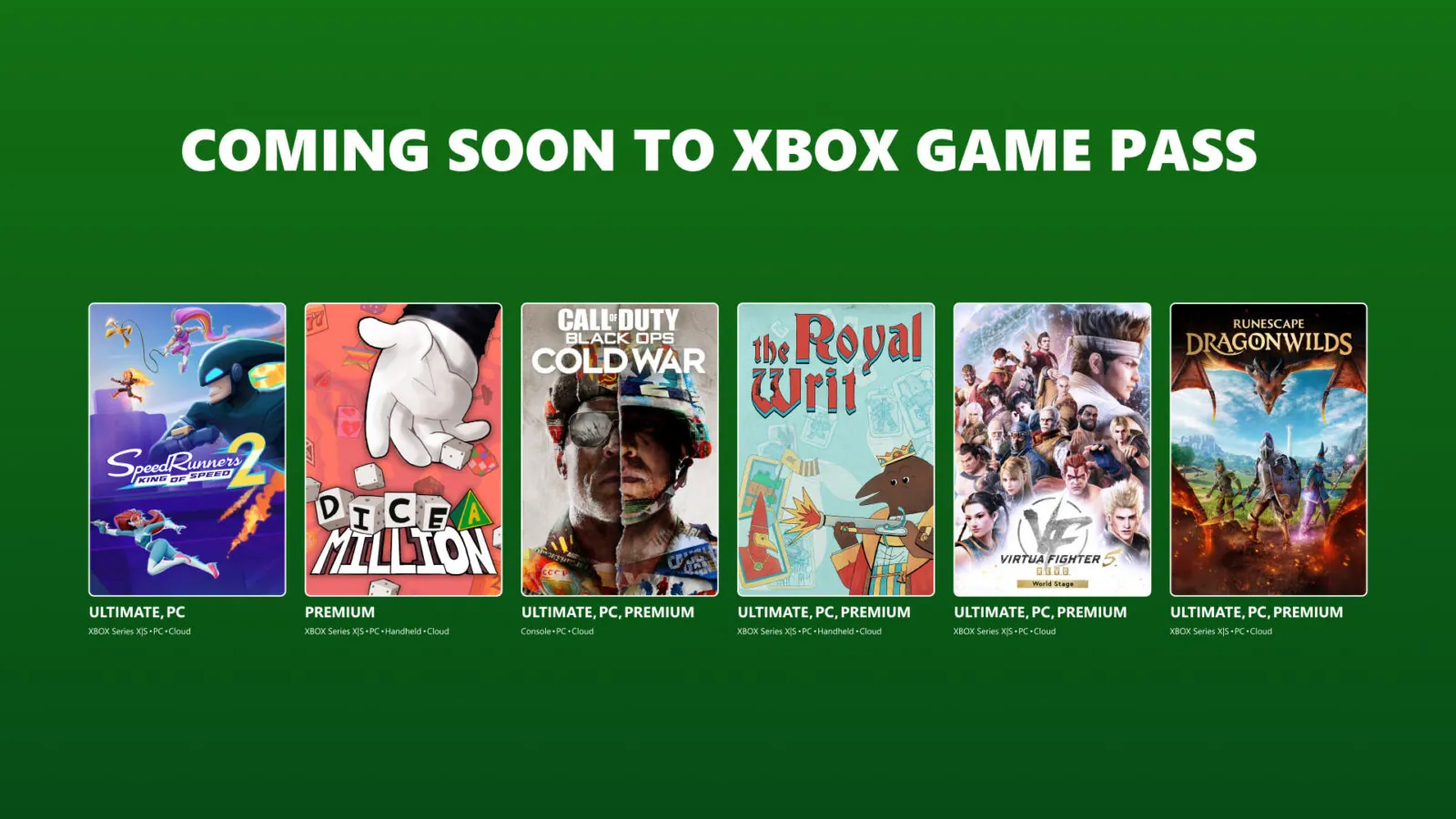 Oferta gier nadchodzących do Xbox Game Pass we wrześniu: Speed Runners 2: King of Speed, Dice a Million, Call of Duty: Black Ops Cold War, The Royal Writ, Virtua Fighter 5 R.E.V.O. World Stage, RuneScape: Dragonwilds.