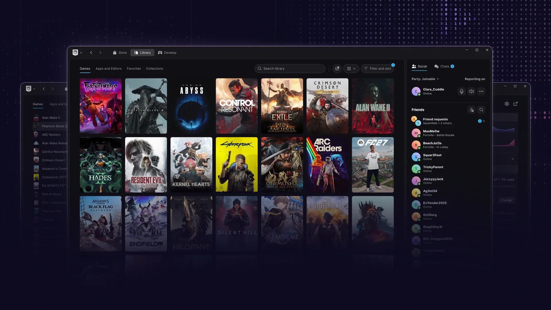 Podgląd nowego launchera Epic Games, na którym widać listę gier.
