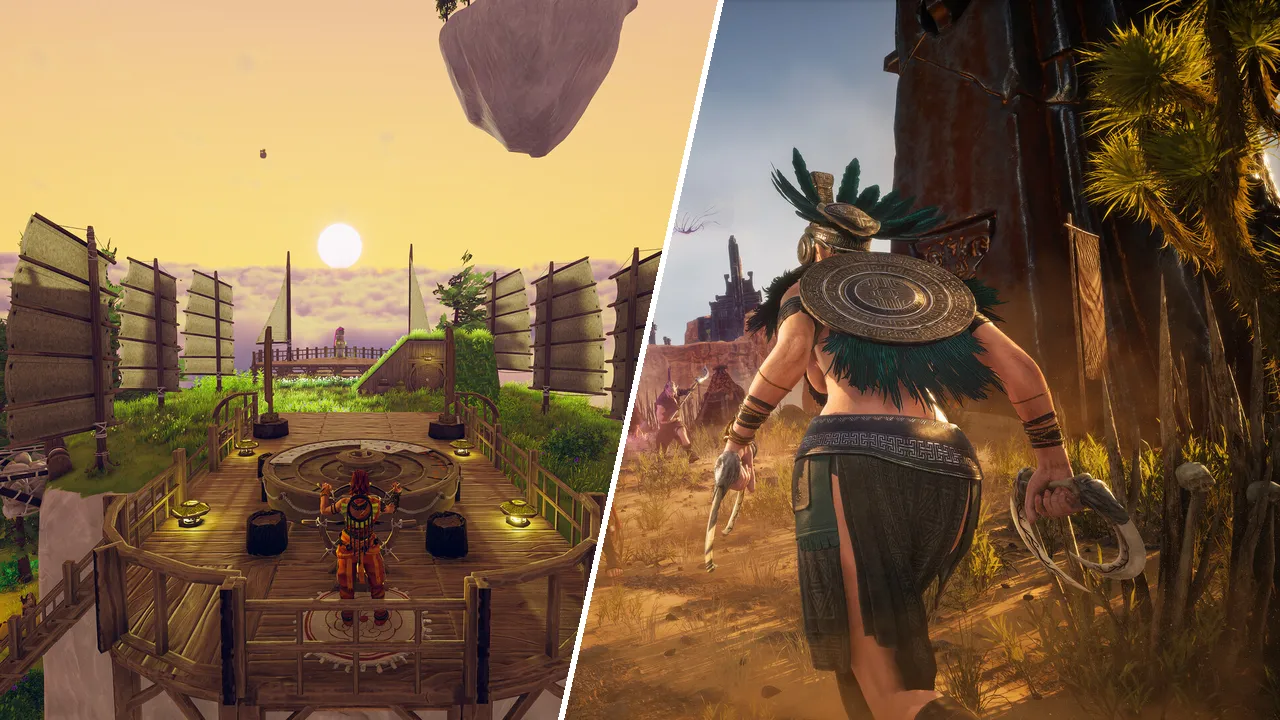 Kolaż Aloft i Conan Exiles Enhanced podzielony po skosie