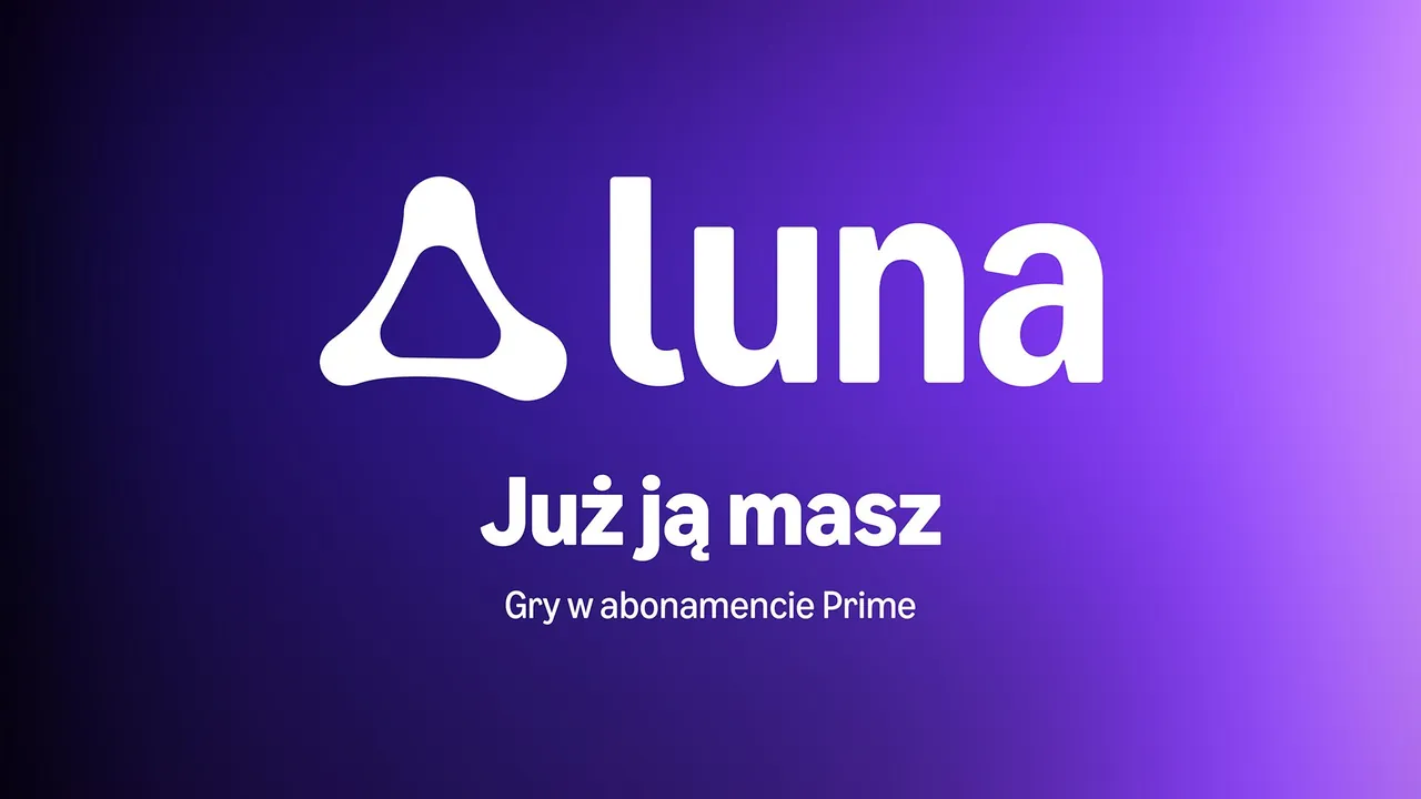 Logo Amazon Luna na fioletowym tle z napisem „Już ją masz. Gry w abonamencie Prime”.