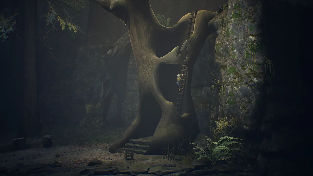 Ogromne drzewo w mrocznym lesie w grze Ayasa: Shadows of Silence