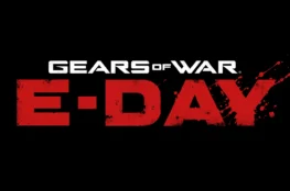 Logo gry Gears of War E-Day na czarnym tle.