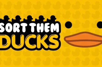 Grafika tytułowa z logo „SORT THEM DUCKS” na żółtym tle z motywem kaczki.