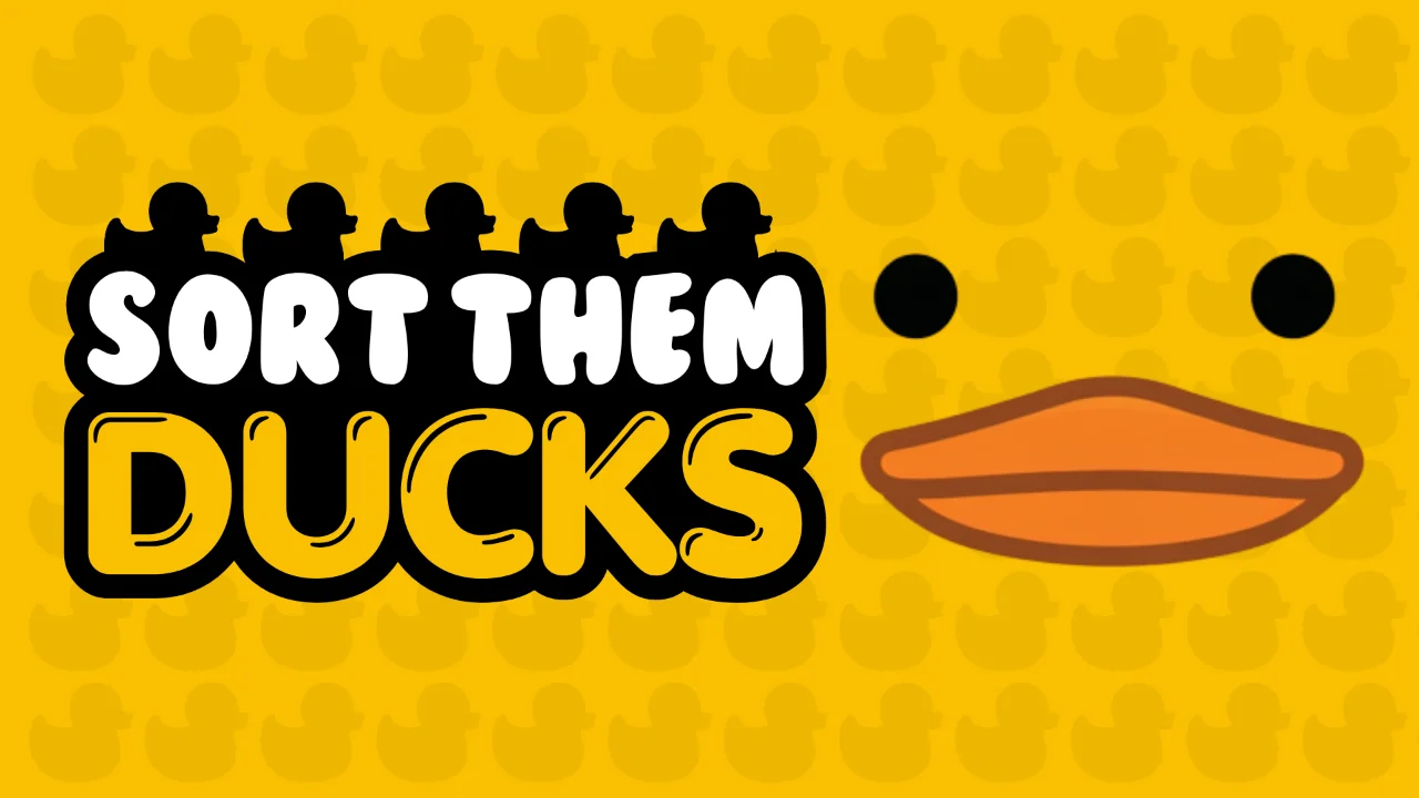 Grafika tytułowa z logo „SORT THEM DUCKS” na żółtym tle z motywem kaczki.